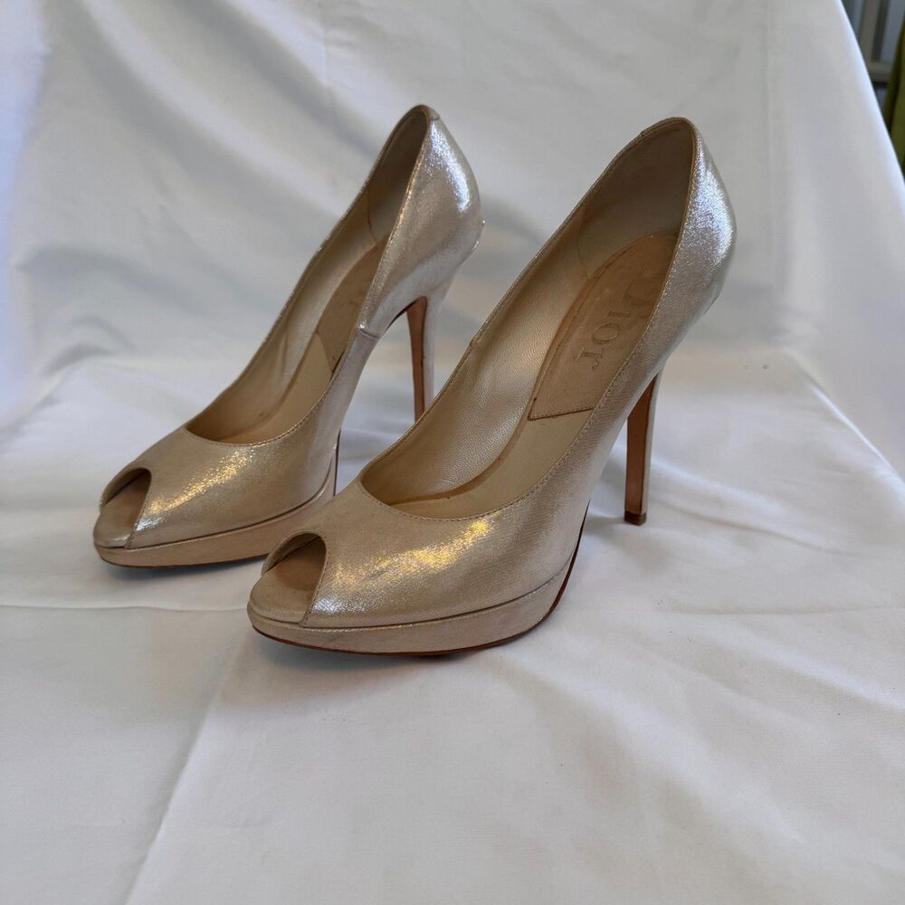 Dior Champagne Pearl Peep-toe Pumps Size 8